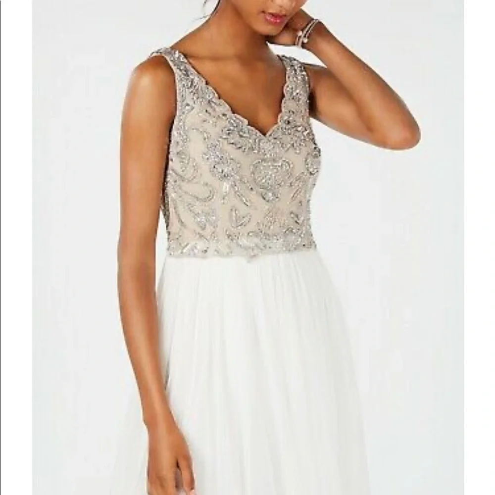 NWT Adrianna Papell ivory beaded long dress - Picture 3 of 7